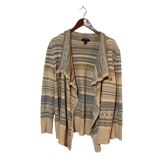 Chaps Denim XL Cardigan Tans Blue Cottagecore Aztec shawl cascade preppy - Picture 1 of 3